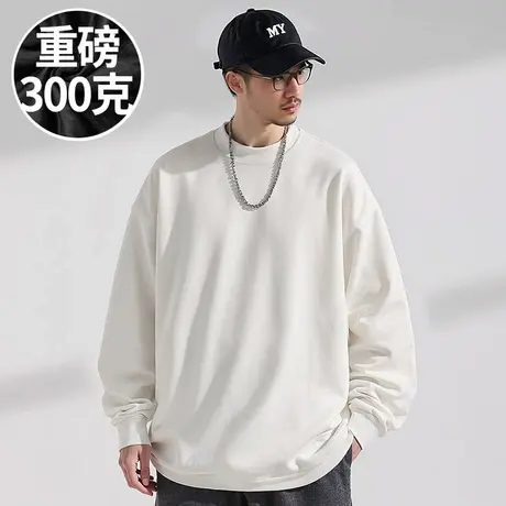 100%纯棉300g重磅宽松300斤胖子T恤打底长袖加肥加大码男装春夏季商品大图