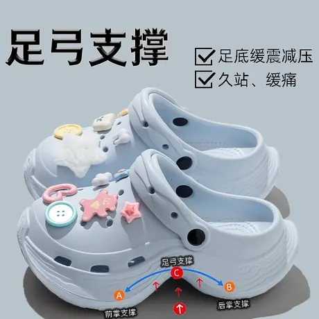 可爱小熊纽扣洞洞鞋女夏季时尚外穿厚底增高防滑海边沙滩包头凉鞋商品大图