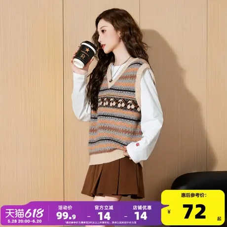 唐狮新款针织马甲背心女2025春秋提花韩系V领针织毛衣设计感小众图片