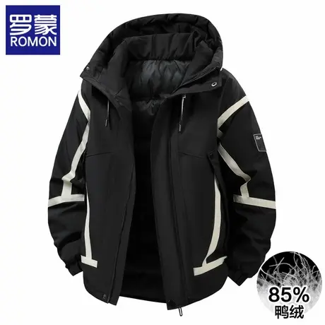 罗蒙羽绒服男士2025年冬季新款潮牌连帽运动工装加厚保暖休闲外套商品大图