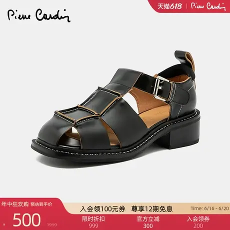 Pierre Cardin/皮尔卡丹女鞋开边珠搭扣罗马鞋真皮舒适透气凉鞋图片
