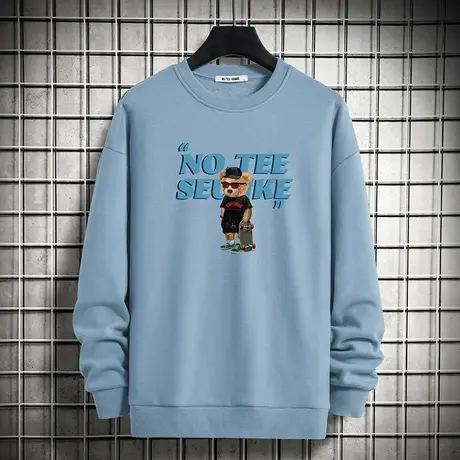 圆领卫衣男潮ins春秋款加绒加厚宽松潮流百搭小熊印花无帽长袖t恤商品大图