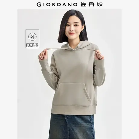 佐丹奴外套女装加绒纯色袋鼠兜连帽针织套头卫衣 13324761商品大图