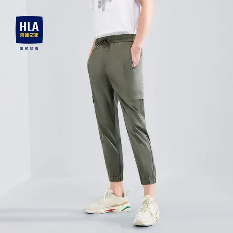 HLA/海澜之家春夏纯色休闲裤抽绳松紧腰工装风透气轻薄九分裤子男商品大图
