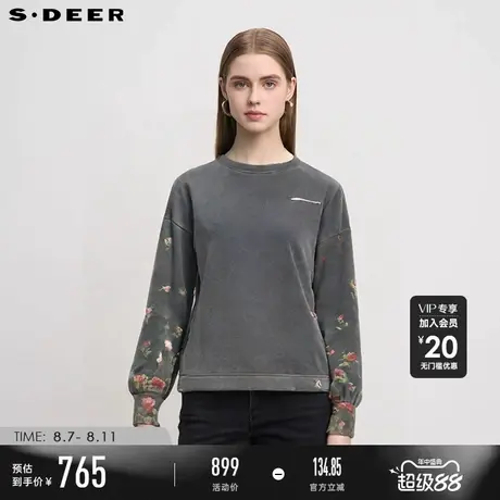 【商场同款】sdeer圣迪奥个性圆领箭头胸针印花宽松卫衣S25183303图片