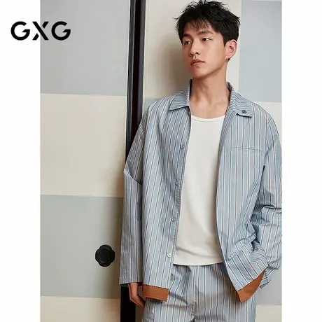 GXG男士家居服 衬衫式条纹家居套装男翻领长袖睡衣 25年春季新品商品大图