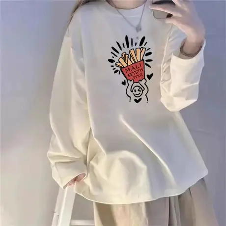 大码微胖mm独特百搭长袖t恤女ins潮慵懒风宽松超好看别致chic上衣商品大图