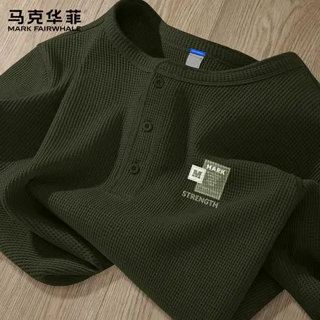 马克华菲长袖t恤男款春秋款简约通勤亨利领上衣男生休闲打底衫男X图片