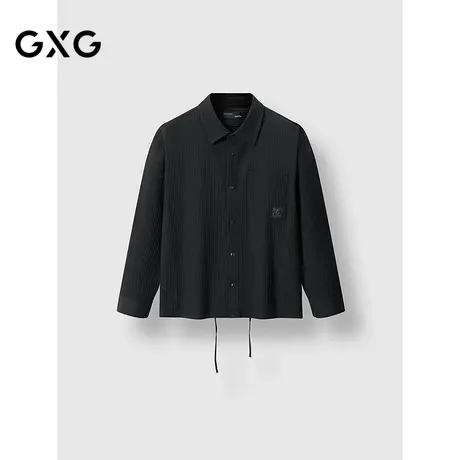 GXG男装 黑色华夫格肌理衬衫通勤男外套小香风衬衣 2025春季新品商品大图