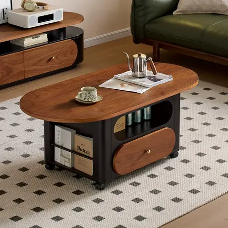 全友家居2025新款中古风客厅家用落地收纳储物电视机柜茶几组合商品大图