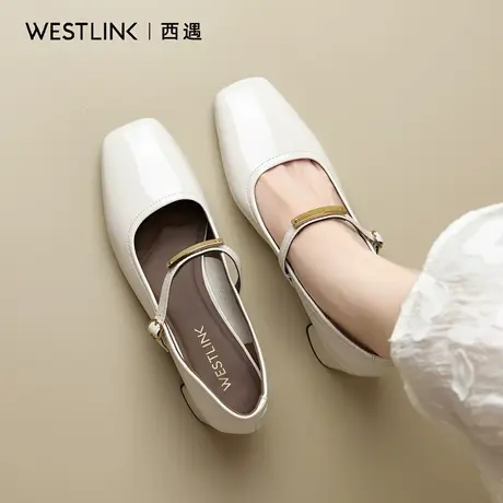 西遇法式复古玛丽珍鞋女2025秋季新款漆皮粗跟小皮鞋一字带单鞋A商品大图