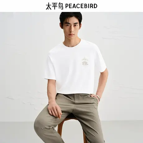 【商场同款】太平鸟男装 2025年秋季新款白色短袖T恤男B1CNF3406商品大图