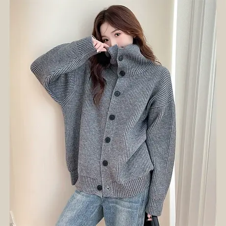 唐狮秋冬毛衣外套女简约慵懒风高级感爆款针织开衫女小个子减龄tu商品大图