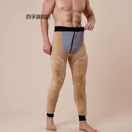 新款800克中老年男士石墨烯大码保暖裤加绒加厚打底裤内穿护腰棉图片