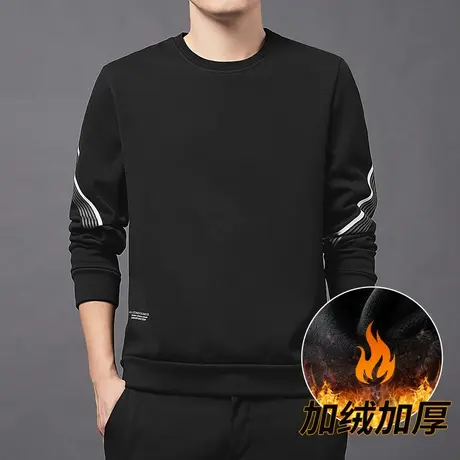 圆领卫衣男秋冬加绒加厚宽松大码中老年男士休闲长袖冬季男款秋装商品大图