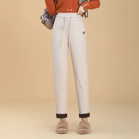 松紧腰小直筒裤休闲裤女秋冬2023新款显瘦百搭减龄卷边小脚裤子厚商品大图