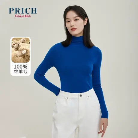 PRICH针织衫新品秋冬新款100%绵羊毛高领合体型打底衫女商品大图