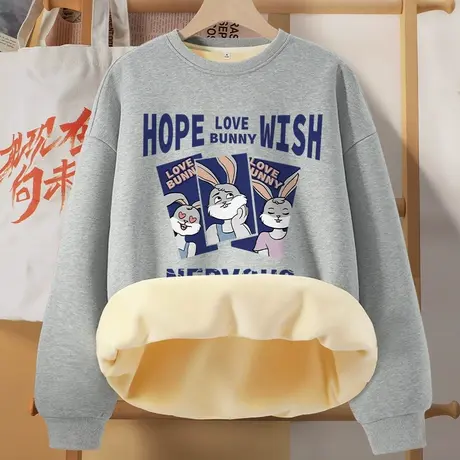 真维斯卫衣女秋冬2023新款摇粒绒圆领高级宽松加绒女士上衣外套ZR图片