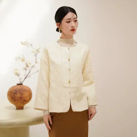 素飞【SU7867】新中式上衣原创设计羊毛外套蚕丝提花开衫夹棉棉衣图片