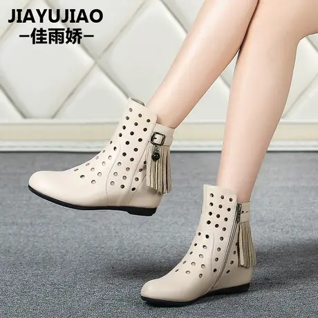 夏新款休闲单靴女内增高镂空小短靴真皮洞洞靴平跟马丁靴流苏女鞋图片