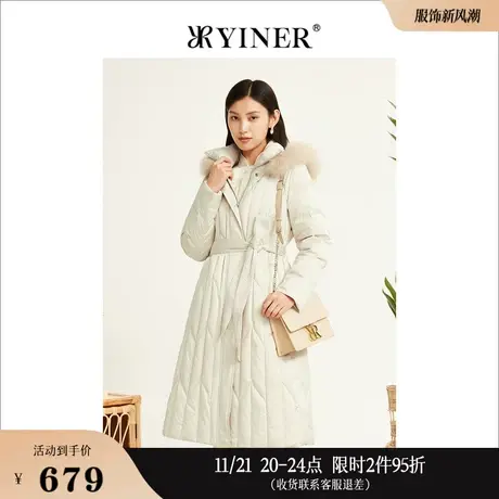 YINER音儿线上专选女装冬季可脱卸狐狸毛领中长款保暖羽绒服商品大图