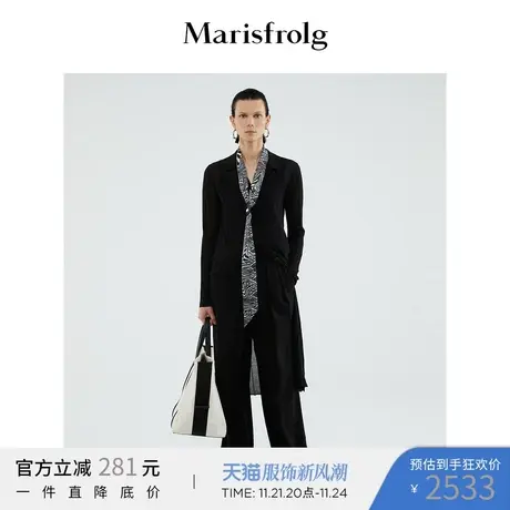 【商场同款】玛丝菲尔春毛针织衫女棉质开衫黑色长袖长款商品大图