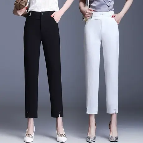 白色裤子女2024新款春秋宽松显瘦小直筒休闲西裤小个子开叉九分裤商品大图