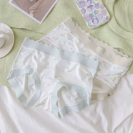 日系云感无痕内裤碎花撞色女中腰柔软莫代尔三角裤短裤少女薄款夏商品大图