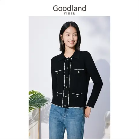 【小香风】音儿美地女装2022冬季新款撞色设计polo针织开衫外套商品大图