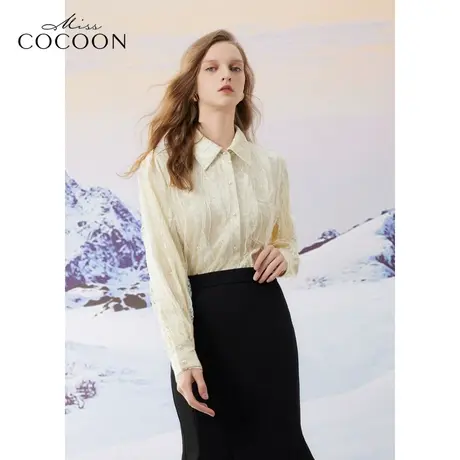 MISSCOCOON老钱风百搭2023冬装新款女蕾丝肌理丝绒光泽感衬衫商品大图