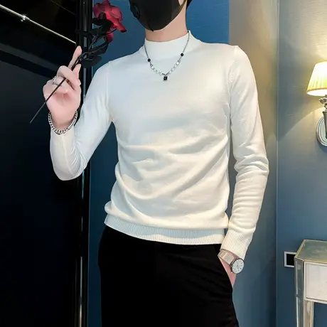 半高领毛衣男秋冬季ins潮流韩版纯色修身套头内搭时尚针织衫线衣商品大图