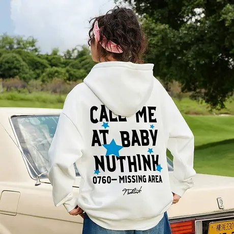 Nuthink加绒加厚美式字母卫衣潮牌男潮流宽松大码春季保暖外套潮商品大图