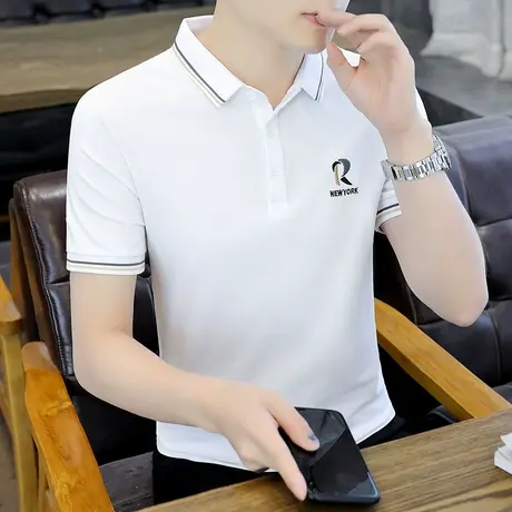 翻领短袖polo衫男潮牌夏季t恤韩版修身潮流刺绣百搭半袖体恤上衣商品大图