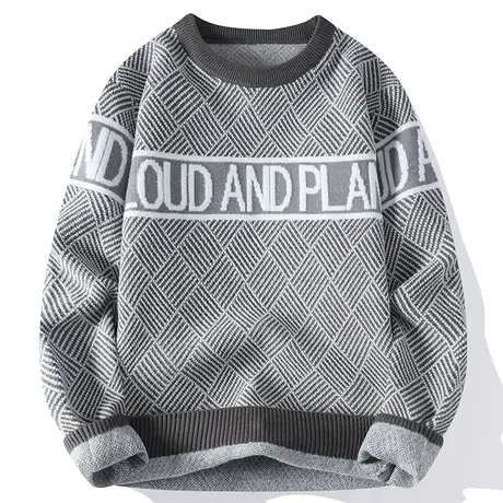 秋冬季提花字母毛衣男士潮流个性圆领针织衫毛衫加厚男装线衣外穿商品大图