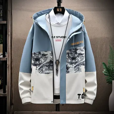 夹克男秋季薄款上衣连帽外套韩版秋衣青少年男装春秋装休闲卫衣潮商品大图