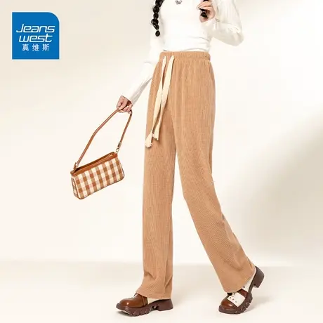 真维斯休闲裤女2022新款欧绒棉阔腿直筒裤韩版高腰显瘦坠感长裤潮图片