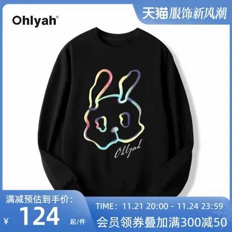 Ohlyah美式复古vintage兔子卫衣女ins潮宽松圆领oversize薄款外套商品大图