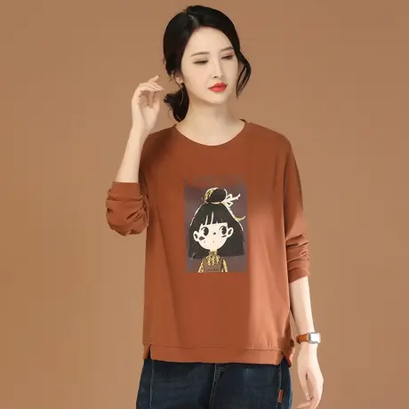 韩潮袭人长袖圆领休闲印花卫衣女2023秋季新品宽松百搭T恤上衣图片