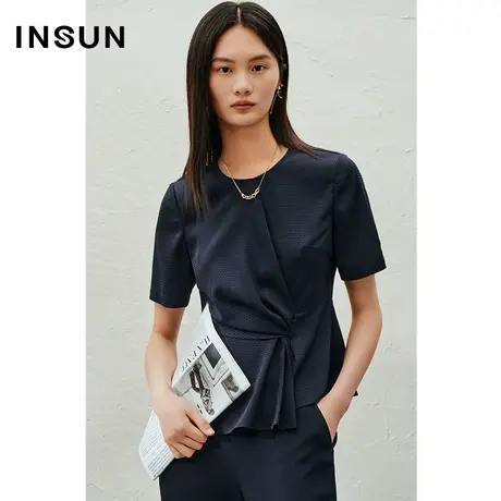 INSUN恩裳线上专选夏季抗皱易打理褶皱收腰衬衫商品大图