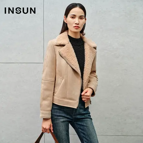 INSUN恩裳专选冬美拉德绵羊毛羊羔毛外套图片