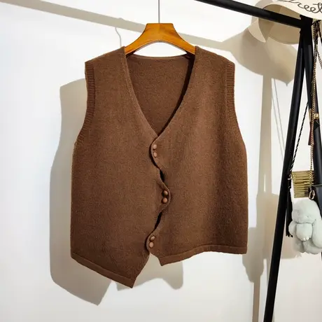 不规则针织马甲开衫女春秋新款宽松v领叠穿无袖坎肩毛衣背心外套商品大图
