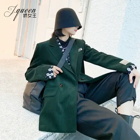 灯芯绒西装外套女加厚春季新款复古条绒宽松洋气高级感港味小西服商品大图