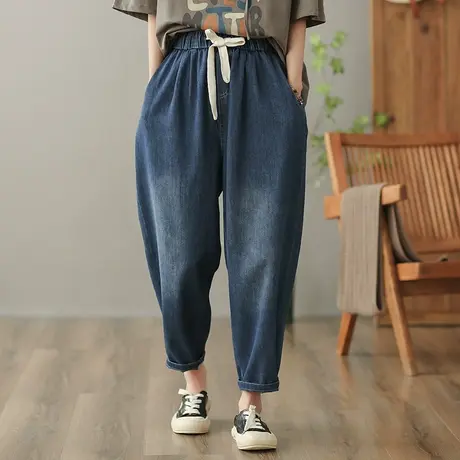 dza 高腰显瘦牛仔裤女2023夏季纯棉九分直筒阔腿裤休闲百搭哈伦裤图片