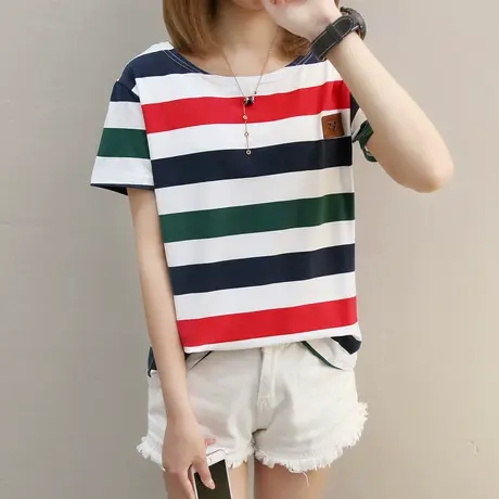 条纹t恤女短袖2024夏季新款ins超火上衣韩版宽松显瘦百搭港风体恤商品大图