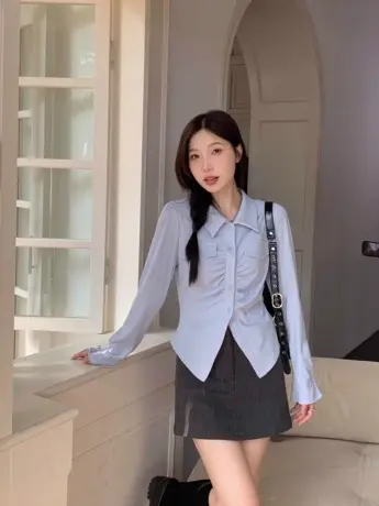 大码胖mm秋季上衣女新款洋气减龄设计感长袖遮肚子显瘦T恤打底衫商品大图