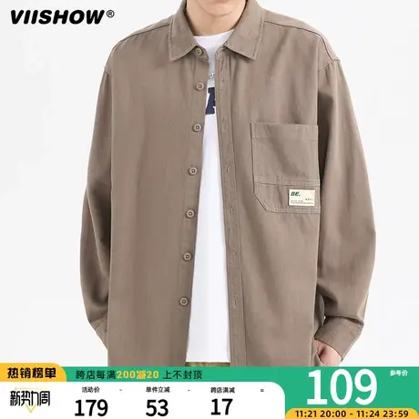 VIISHOW港仔文艺系复古长袖衬衫男秋季新款潮牌男生宽松衬衣外套商品大图