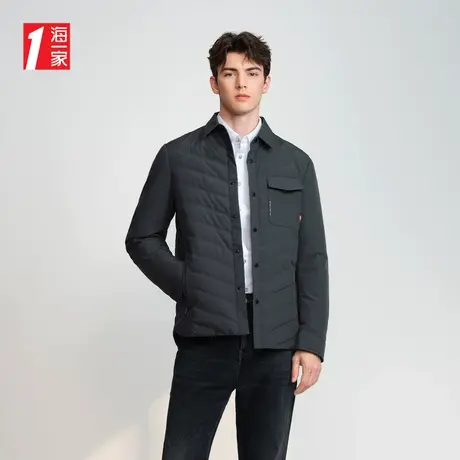 海一家翻领薄款保暖外套青春活力青少年口袋装饰男士羽绒服图片