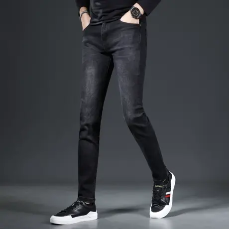 2023新款秋季牛仔裤男款修身小脚黑色弹力潮流百搭男士休闲长裤子商品大图