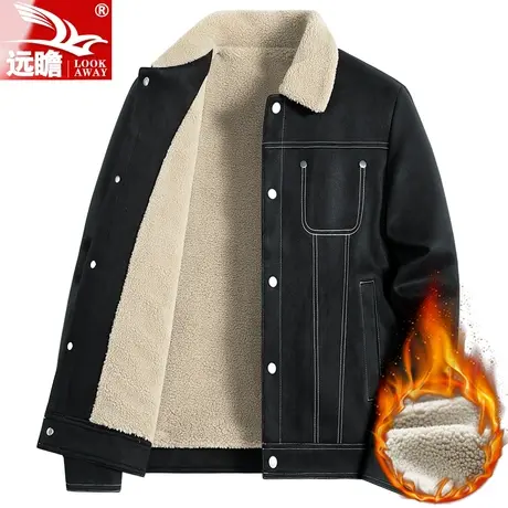 男士外套秋冬季加绒加厚保暖夹克男款麂皮绒潮牌翻领百搭休闲上衣商品大图