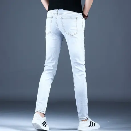 男士高级灰色夏天牛仔裤男款潮牌明线休闲裤子男秋冬薄款修身小脚商品大图